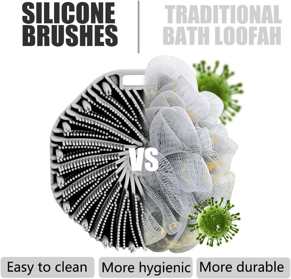 Gentle Exfoliating Silicone Body Scrubber for Sensitive Skin - Non-Slip Handheld Shower Brush (Grey)