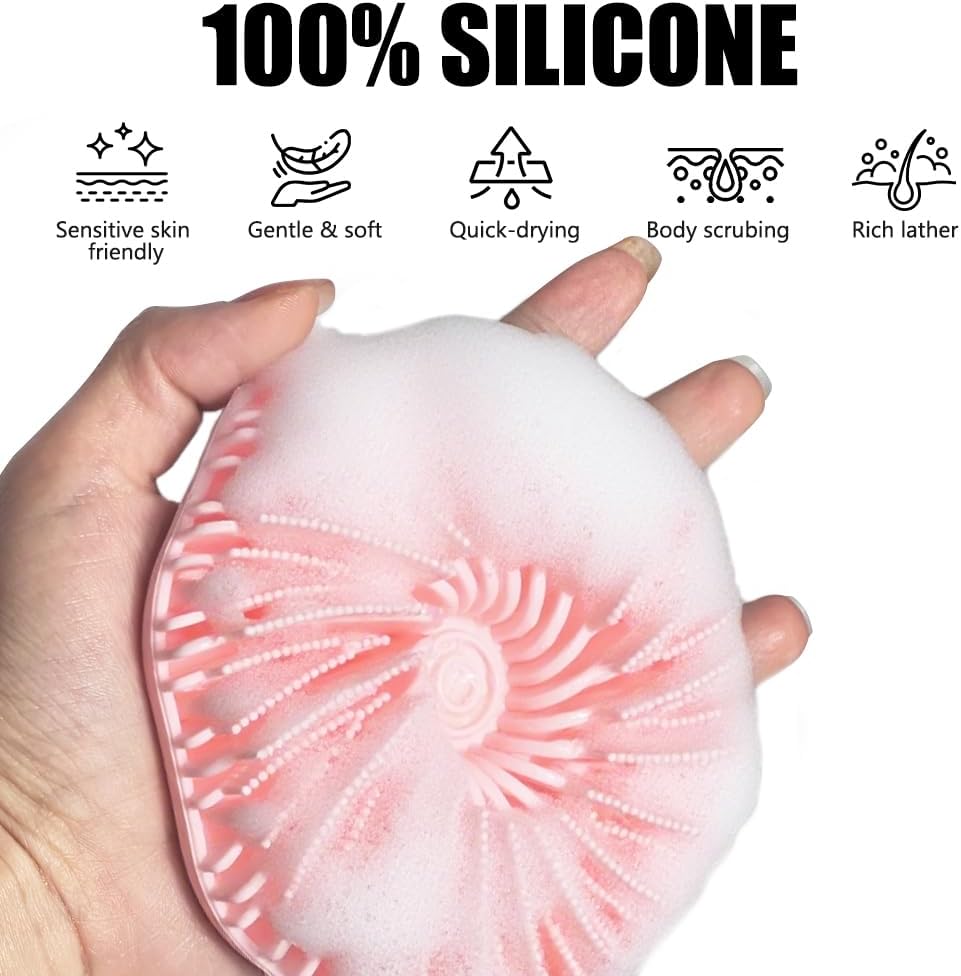 Gentle Exfoliating Silicone Body Scrubber for Sensitive Skin - Non-Slip Handheld Shower Brush (Grey)