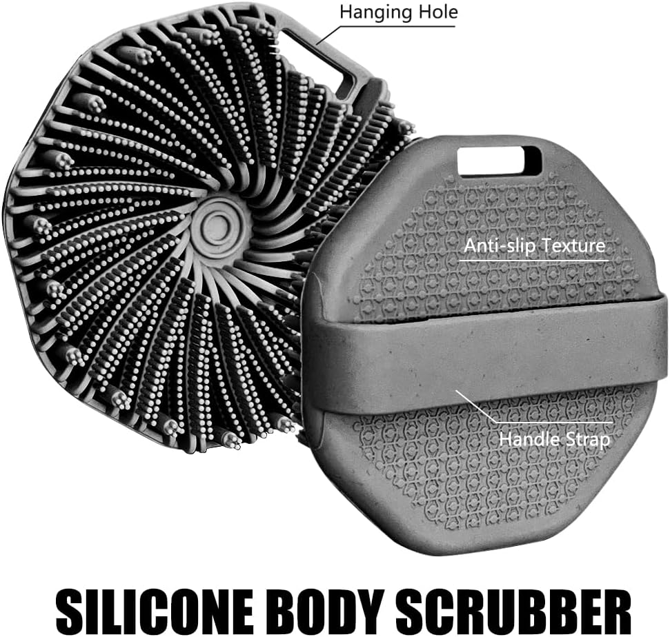 Gentle Exfoliating Silicone Body Scrubber for Sensitive Skin - Non-Slip Handheld Shower Brush (Grey)